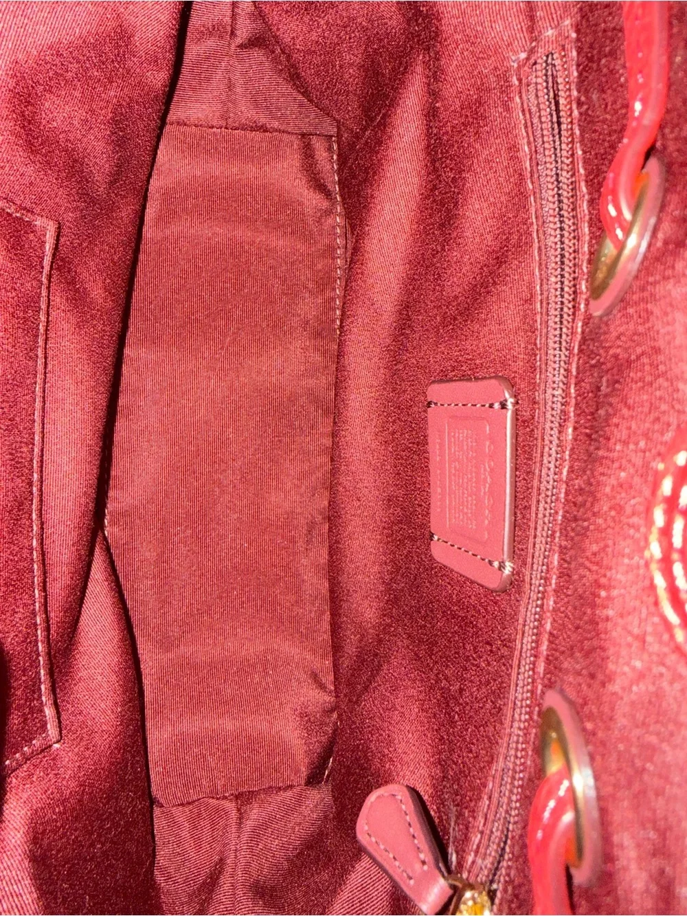 COACH Red Apple Pebbled Leather Hobo with Gold Chain Accent